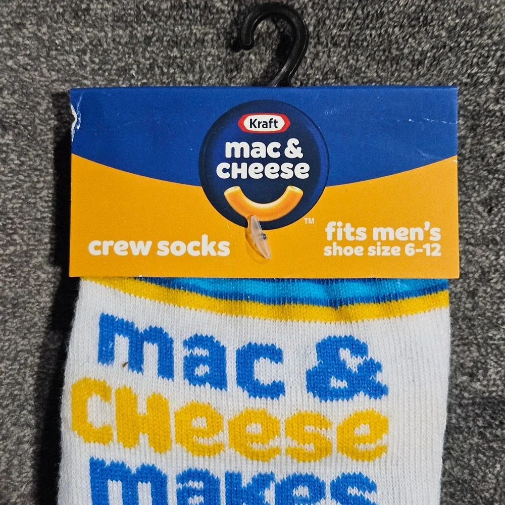 Kraft Mac & Cheese Mens Crew Socks Blue Yellow Novelty Food Size 6-12